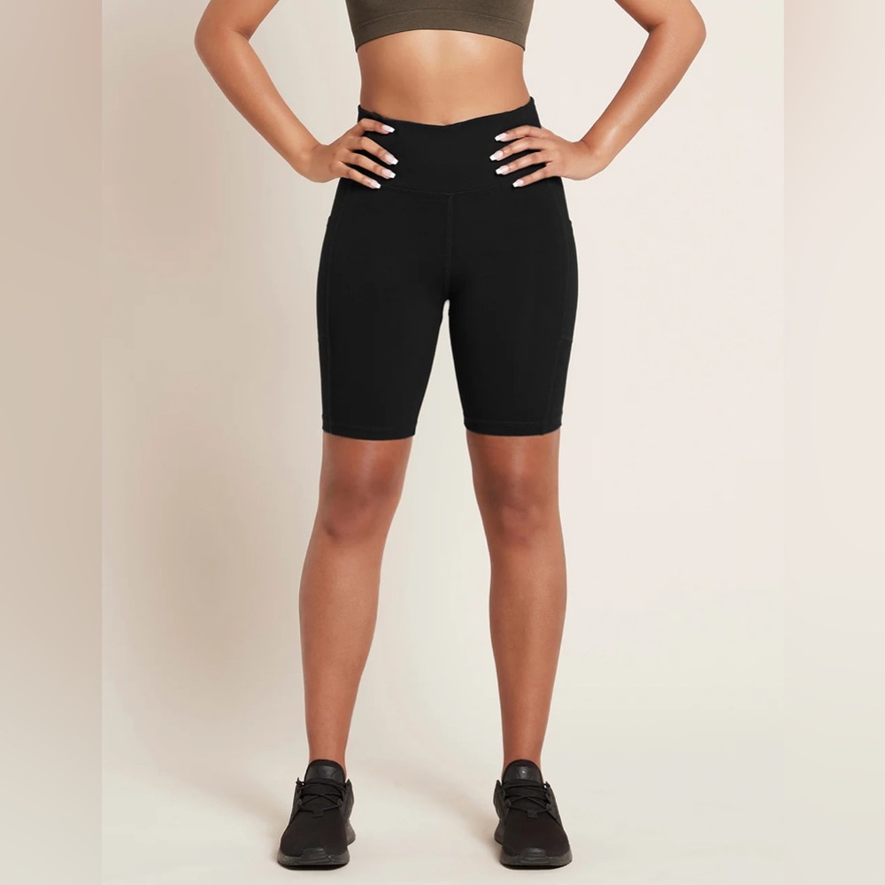Boody bamboo ACTIVE High Waist 8” Shorts w/Pockets x3 in Black-NWT